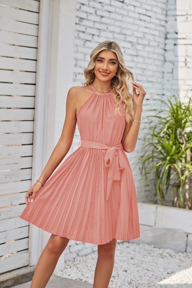 Robe Haltère Plissée et Sans Manche