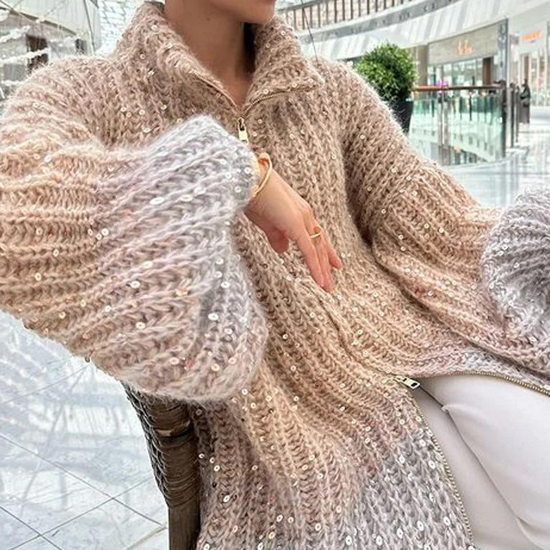 Manteau en maille pailleté – Coupe loose