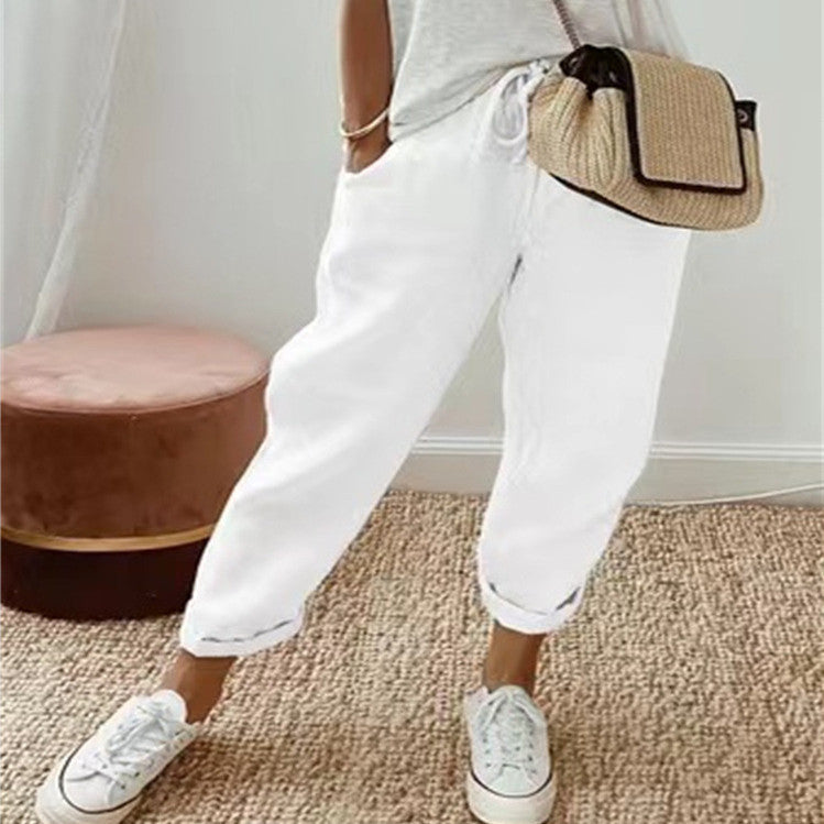 Pantalon Décontracté en Coton et Lin