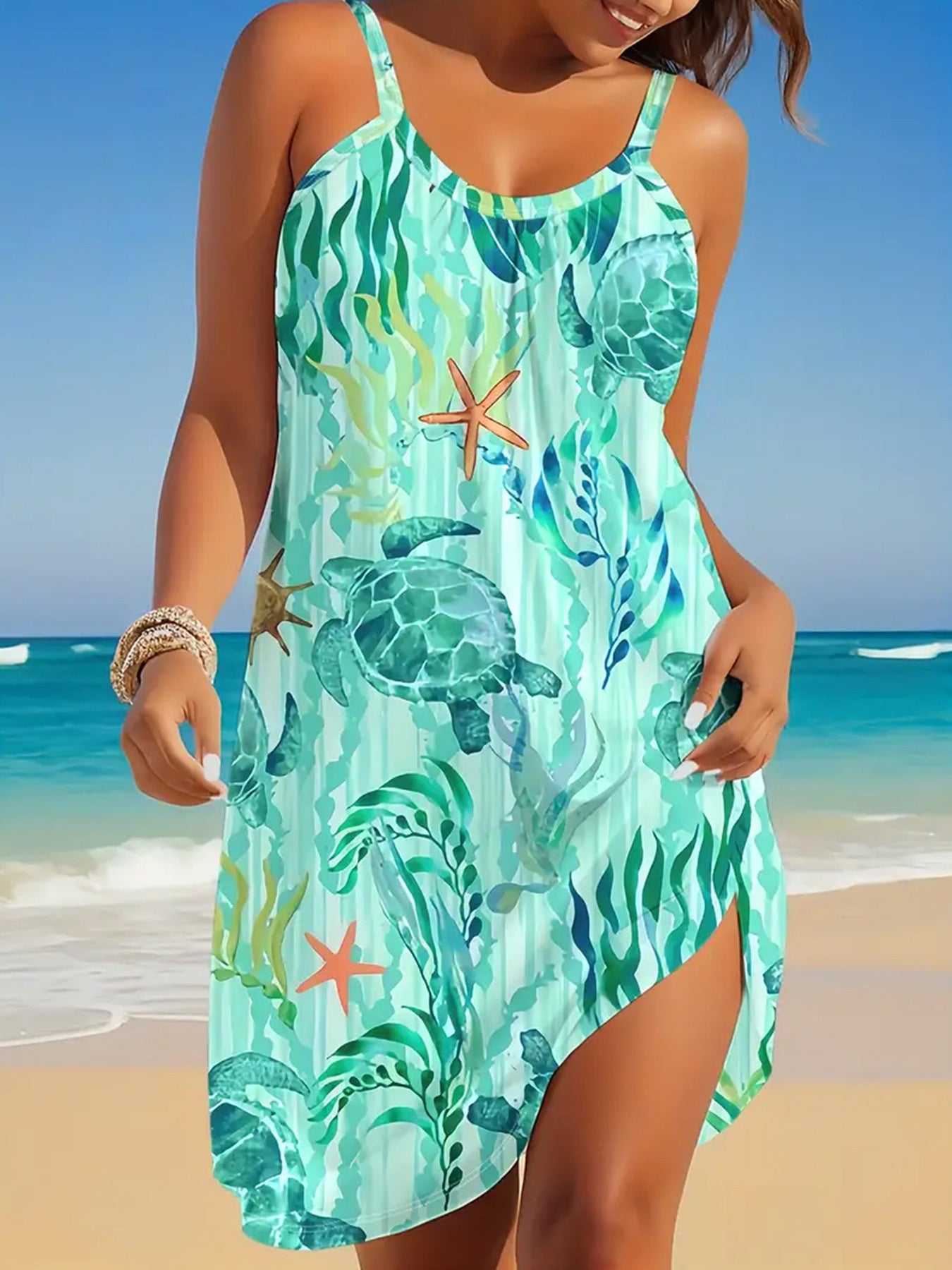 Robe d’Été Bretelles – Motif Océanique