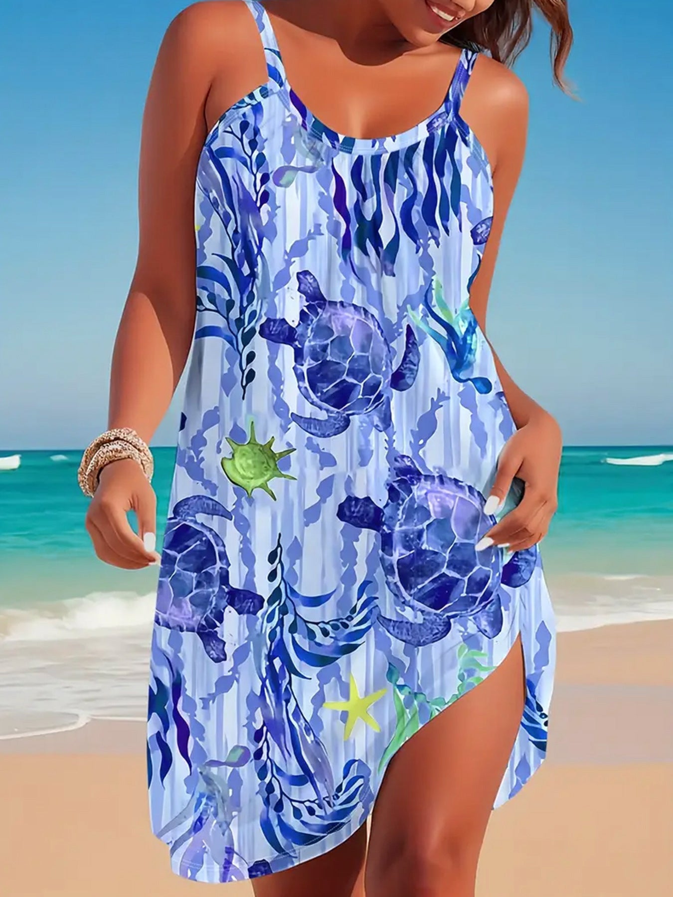 Robe d’Été Bretelles – Motif Océanique