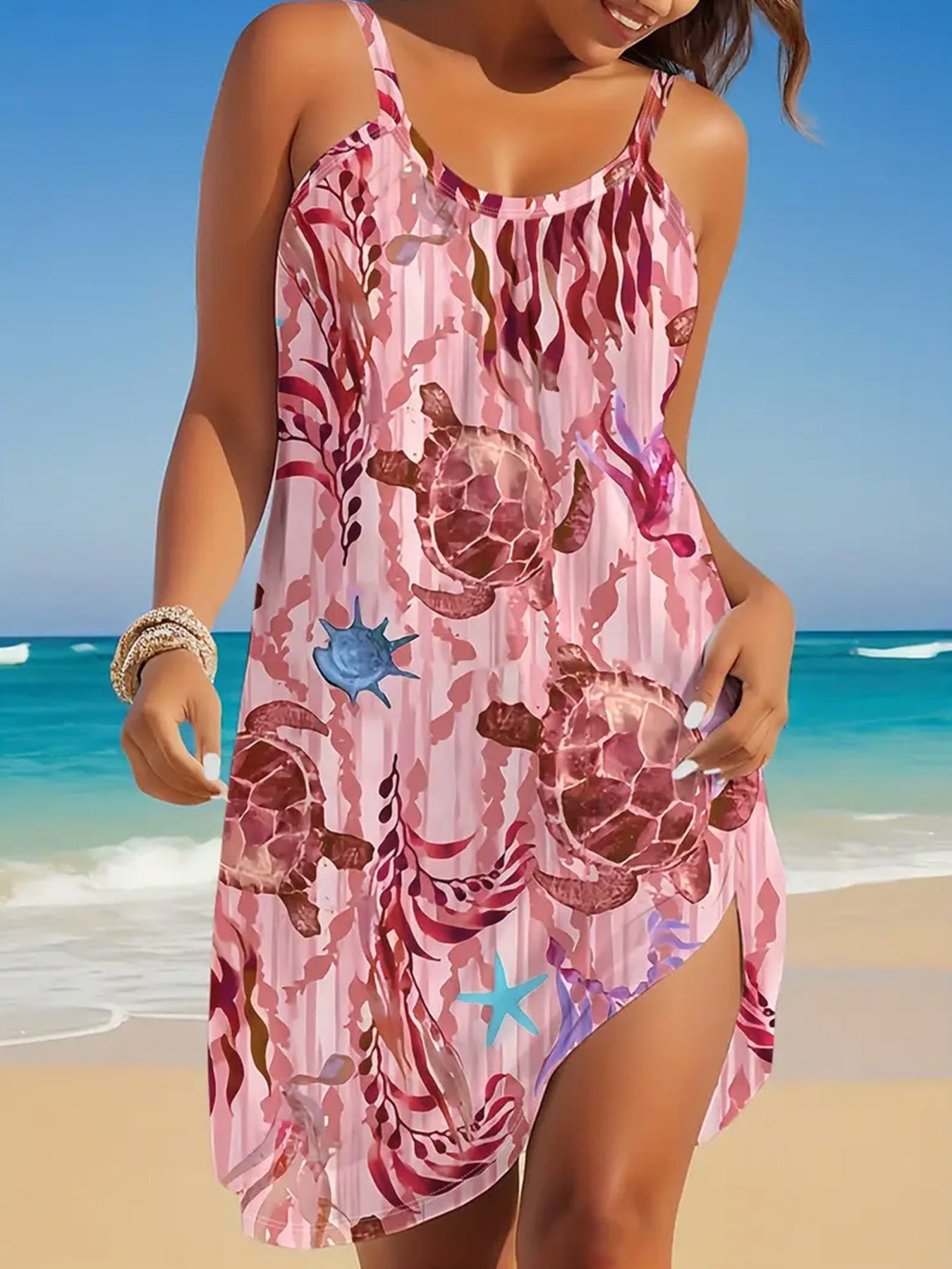Robe d’Été Bretelles – Motif Océanique