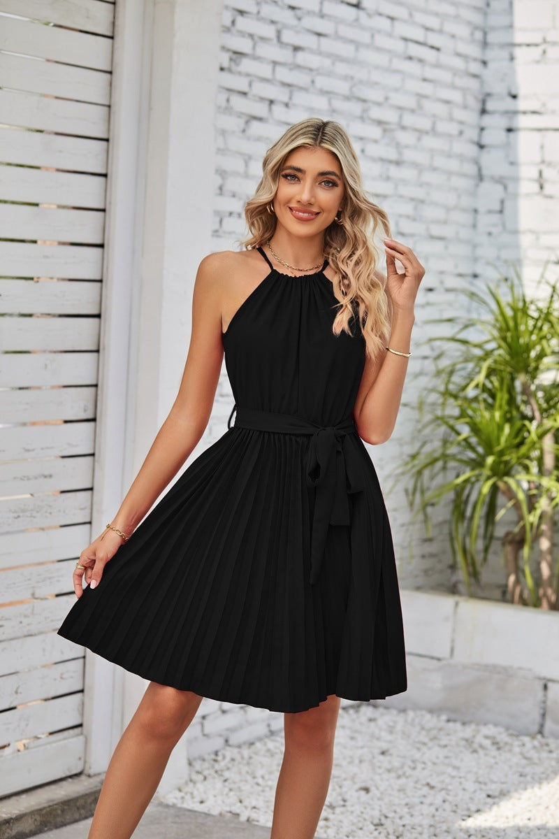 Robe Haltère Plissée et Sans Manche