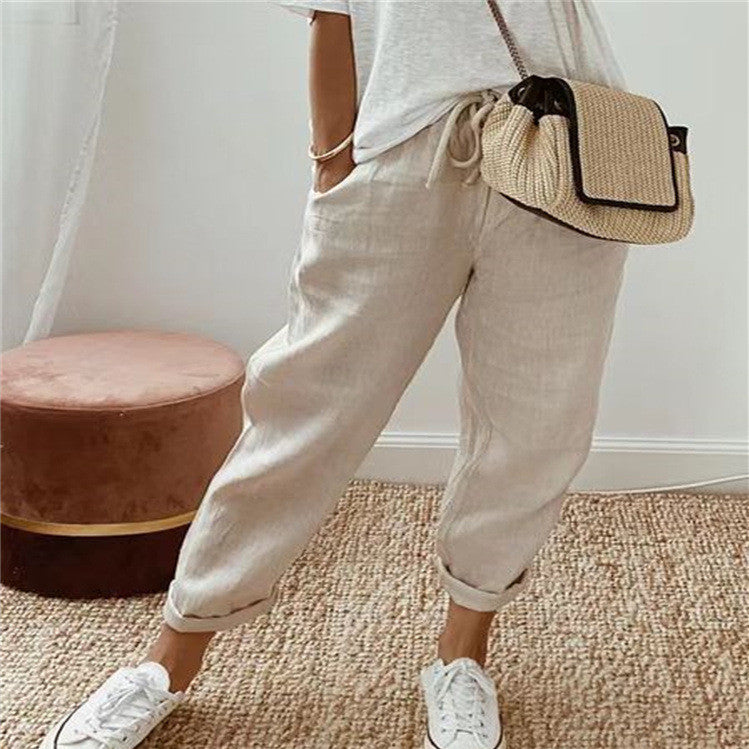 Pantalon Décontracté en Coton et Lin