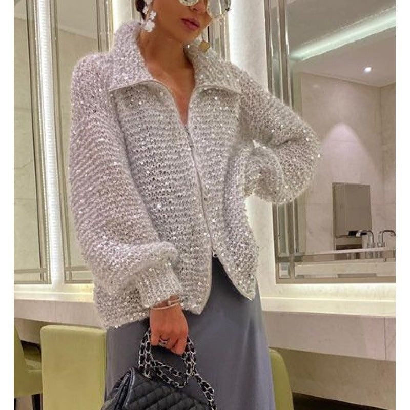 Manteau en maille pailleté – Coupe loose