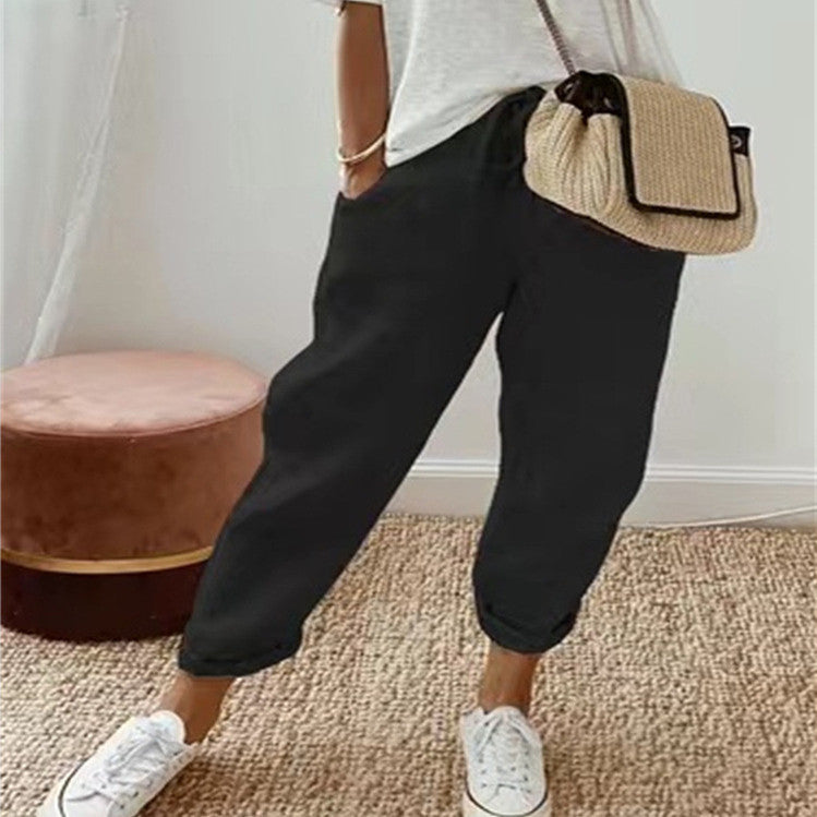 Pantalon Décontracté en Coton et Lin