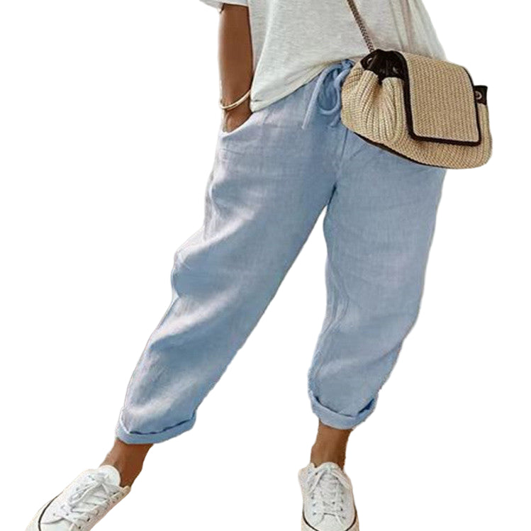 Pantalon Décontracté en Coton et Lin