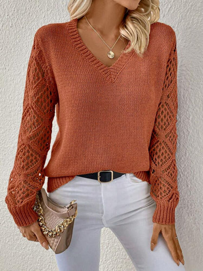 Pull  à Col V et Manches Ajourées